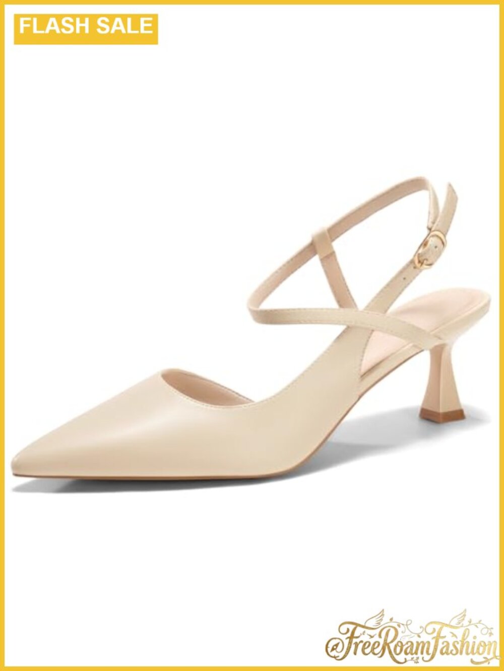 Faux Leather Kitten Heel Slingback Pointed Toe Pumps Dress Shoes